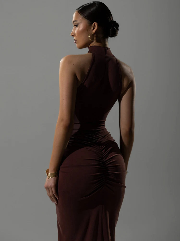 שמלת מקסי סקסית ללא שרוולים עם צווארון- לורן
