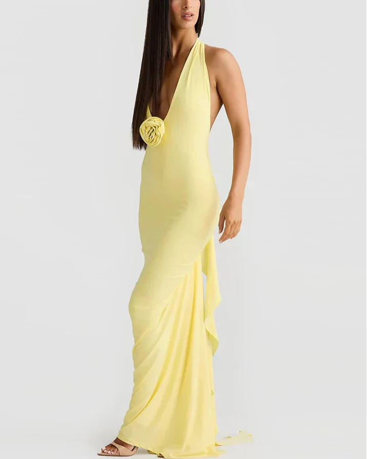 שמלת מחשוף בשילוב פרח- ניקי