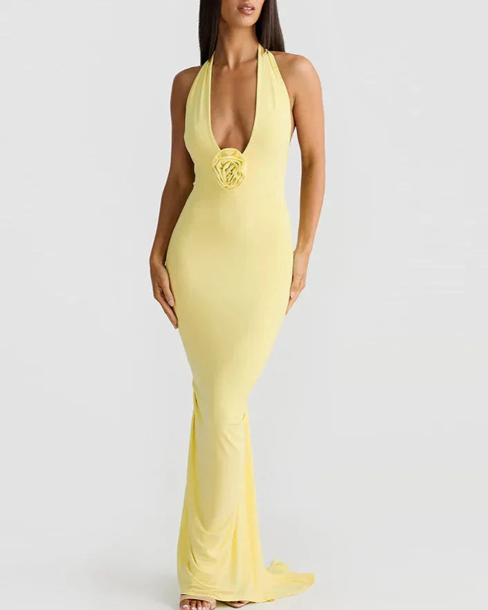 שמלת מחשוף בשילוב פרח- ניקי