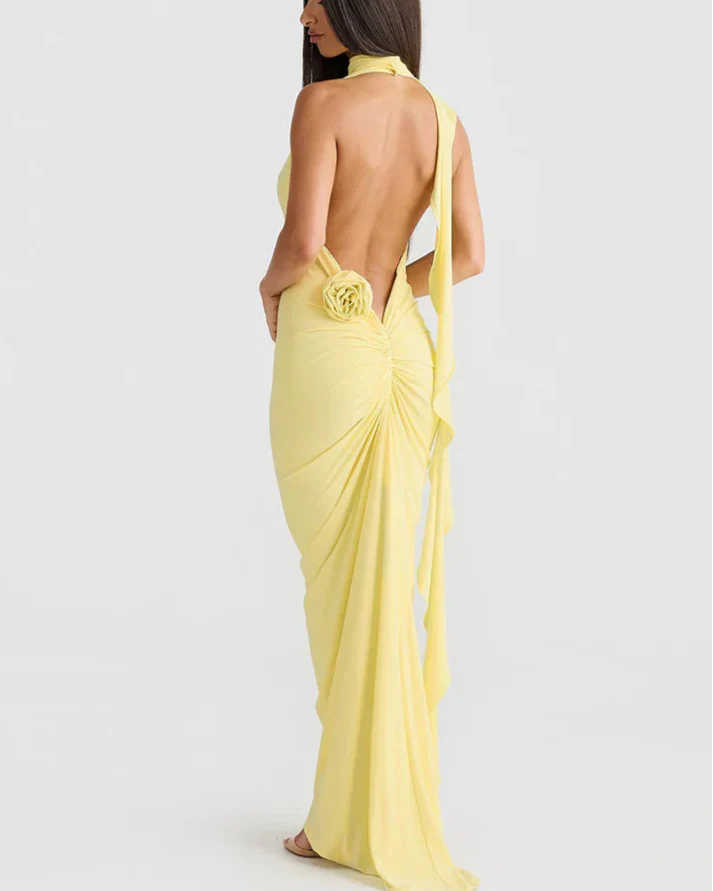 שמלת מחשוף בשילוב פרח- ניקי