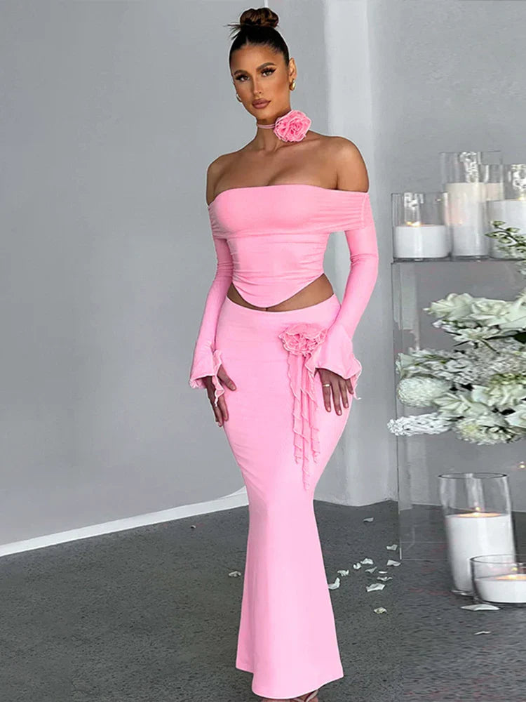 חליפת סטרפלס בשילוב פרח- מונקו